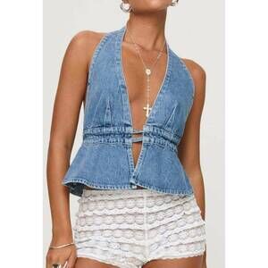 NEW LA ROSEASON susan halter top in denim